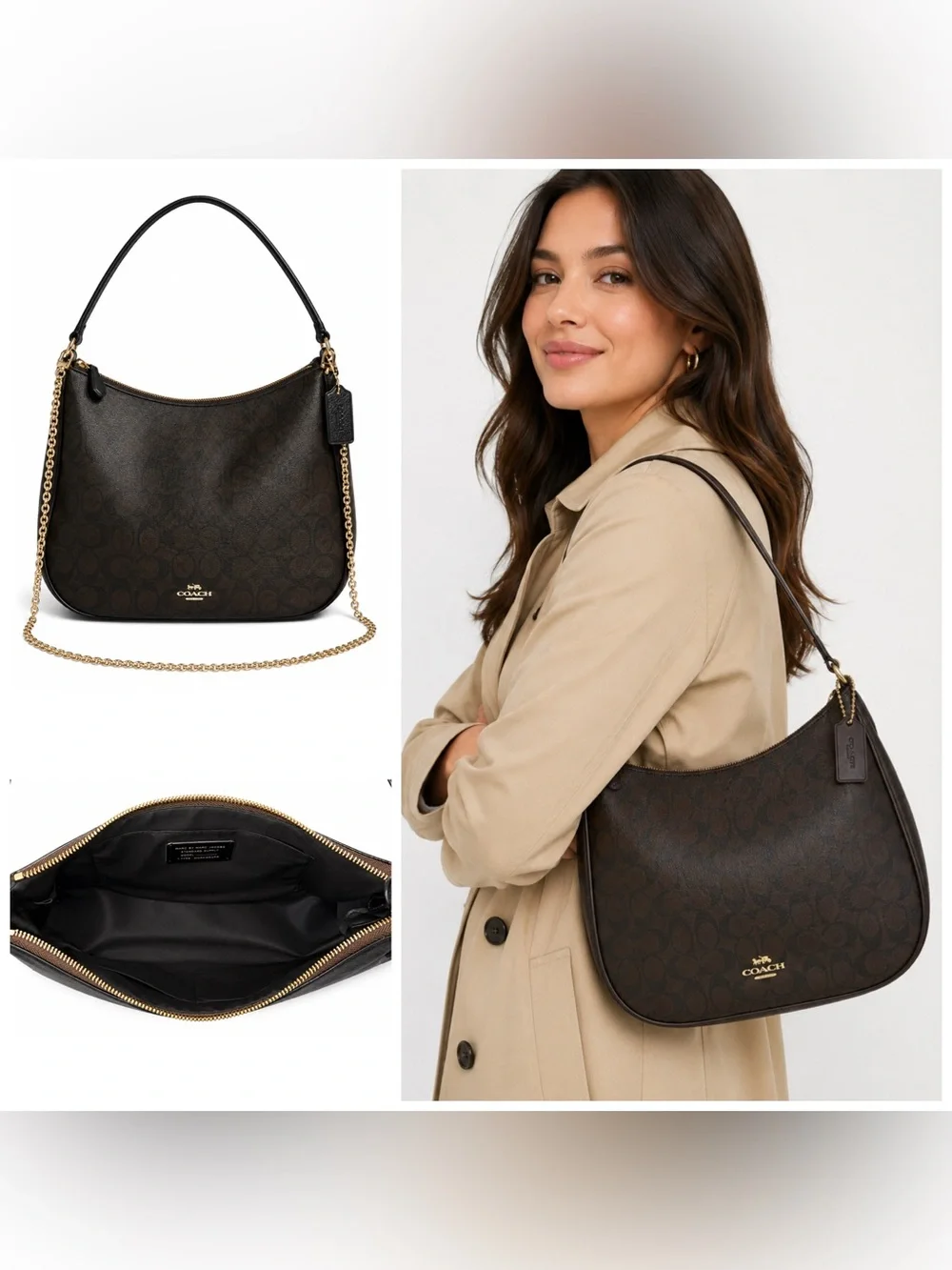 Coach. 5 Piece. Signature Zip Bag & Free Wallet, Glasses/Case, Scarf & Dust Bag. - Picture 2 of 16